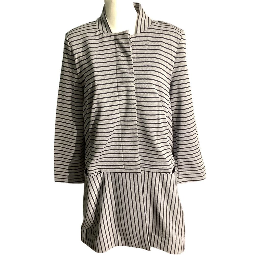 Cabi Gray Black Striped Car Coat Women’s M — Coastal, Preppy, Minimalist
